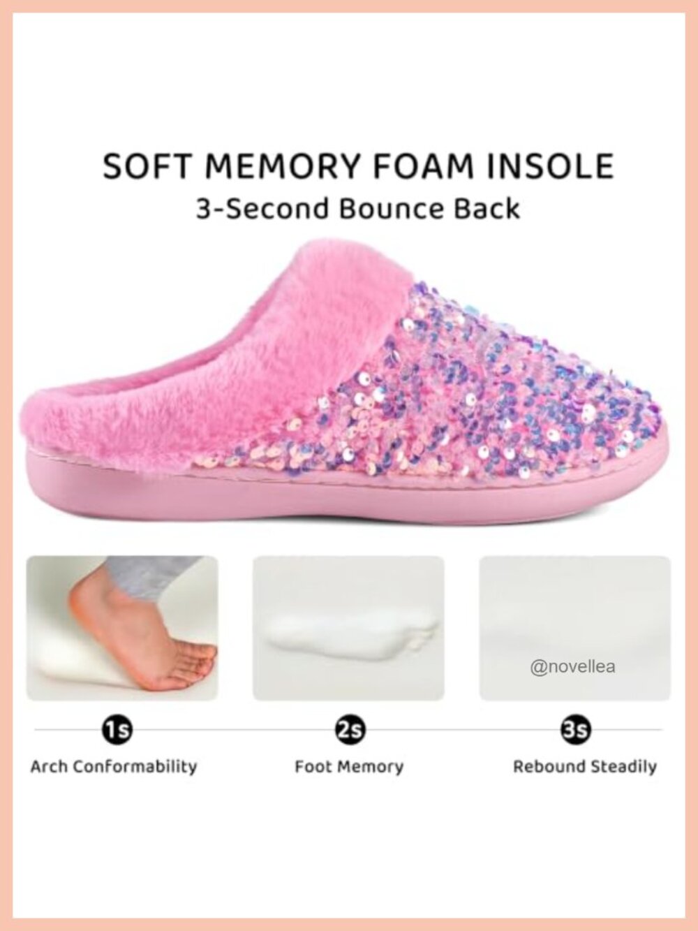 Women's Sequin Slippers Plush Lined Memory Foam House Shoes Non-Slip Indoor - Picture 2 of 6